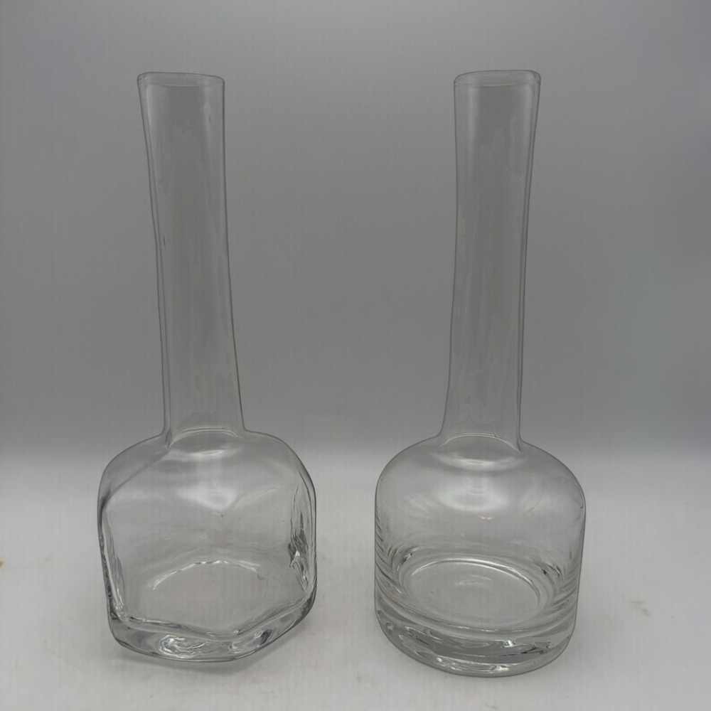Clear Glass Long Stem Bud Vase Set of 2 Decorative Freestanding Vintage 6"H